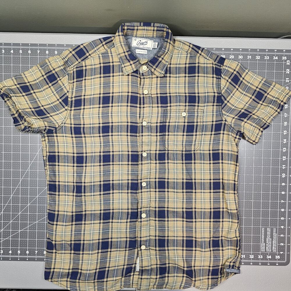 Grayers Clothiers Plaid Shirt Large Yellow Blue Lightweight Summer Casual Preppy